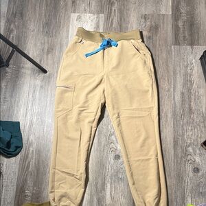 Figs Tan Joggers with Blue Drawstring